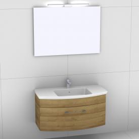 Artiqua 818 Block Waschtisch mit Waschtischunterschrank mit 1 Auszug und Spiegel mit LED-Beleuchtung Front riviera eiche/verspiegelt / Korpus riviera eiche