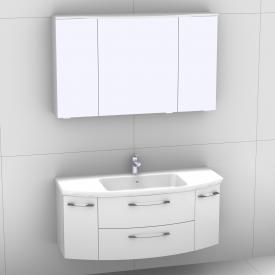 Artiqua 818 Block Waschtisch mit Waschtischunterschran mit 2 Auszügen und 2 Türen und Spiegelschrank weiß hochglanz/verspiegelt/weiß glanz