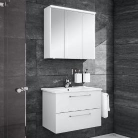 Artiqua 890 Block Waschtisch mit Waschtischunterschrank und Spiegelschrank weiß glanz/verspiegelt