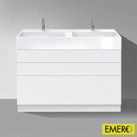Burgbad Crono stehender Waschtischunterschrank für 2 Aufsatzwaschtische mit 3 Auszügen Front weiß matt/Korpus weiß matt