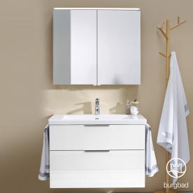Burgbad Eqio Badmöbel-Set 1, Waschtisch mit Waschtischunterschrank und Spiegelschrank Front weiß hochglanz/Korpus weiß glanz, Griff chrom