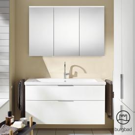 Burgbad Eqio Badmöbel-Set 3 Waschtisch mit Waschtischunterschrank und Spiegelschrank Front weiß hochglanz / Korpus weiß glanz, Griff chrom