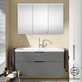Burgbad Eqio Badmöbel-Set 3 Waschtisch mit Waschtischunterschrank und Spiegelschrank grau hochglanz/grau glanz, Griff schwarz matt