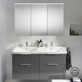 Burgbad Eqio Badmöbel-Set 5 Doppel-Waschtisch mit Waschtischunterschrank und Spiegelschrank grau hochglanz/grau glanz, Griff chrom