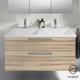 Burgbad Eqio Doppelwaschtisch mit Waschtischunterschrank mit 2 Auszügen frassino cappuccino dekor, Stangengriff chrom