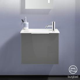 Burgbad Eqio Handwaschbecken mit Waschtischunterschrank mit 1 Klappe Front grau hochglanz/Korpus grau glanz, Griff chrom