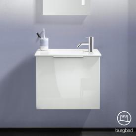 Burgbad Eqio Handwaschbecken mit Waschtischunterschrank mit 1 Klappe Front weiß hochglanz/Korpus weiß glanz, Griff chrom