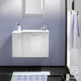 Burgbad Eqio Handwaschbecken mit Waschtischunterschrank mit 1 Klappe mit offenem Fach Front weiß hochglanz/weiß matt/Korpus weiß glanz, Stangengriff chrom