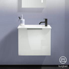 Burgbad Eqio Handwaschbecken mit Waschtischunterschrank mit 1 Klappe weiß hochglanz/weiß glanz, Griff schwarz matt