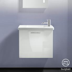 Burgbad Eqio Handwaschbecken mit Waschtischunterschrank mit 1 Klappe weiß hochglanz/weiß glanz, Stangengriff chrom