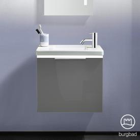 Burgbad Eqio Handwaschbecken mit Waschtischunterschrank mit Beleuchtung mit 1 Klappe Front grau hochglanz/Korpus grau glanz, Griff chrom