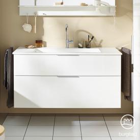 Burgbad Eqio Waschtisch mit Waschtischunterschrank mit 2 Auszügen weiß hochglanz/weiß glanz, Griff chrom