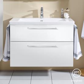 Burgbad Eqio Waschtisch mit Waschtischunterschrank mit 2 Auszügen weiß hochglanz/weiß glanz, Stangengriff chrom