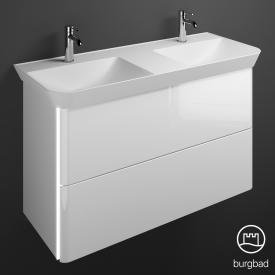 Burgbad Iveo Doppelwaschtisch mit Waschtischunterschrank mit Beleuchtung mit 2 Auszügen weiß hochglanz