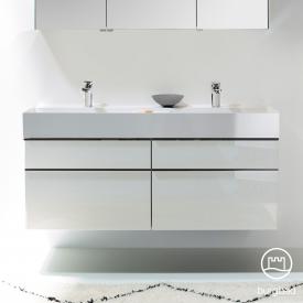 Burgbad Yumo Doppelwaschtisch mit Waschtischunterschrank mit 4 Auszügen weiß hochglanz, Waschtisch weiß