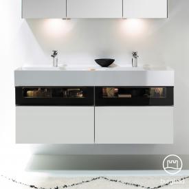 Burgbad Yumo Doppelwaschtisch mit Waschtischunterschrank mit Beleuchtung und 4 Auszügen weiß matt/ bronze, Waschtisch weiß