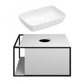 Villeroy & Boch Artis Aufsatzwaschtisch mit Burgbad Junit Waschtischunterschrank weiß hochglanz