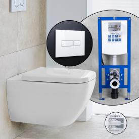Duravit Happy D.2 Komplett-SET Wand-WC mit neeos Vorwandelement, Betätigungsplatte mit eckiger Betätigung in weiß, WC in weiß