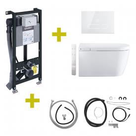 Duravit SensoWash® Starck f Plus Compact Dusch-WC Komplettanlage für Wandmontage, mit WC-Sitz mit Montageelement, Betätigungsplatte & Installations-Sets
