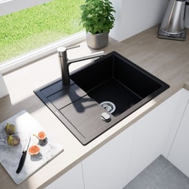 Couoko Küchenspüle – 76.2 X 55.9 Cm, Schwarz, Edelstahl, Einbau-Spüle