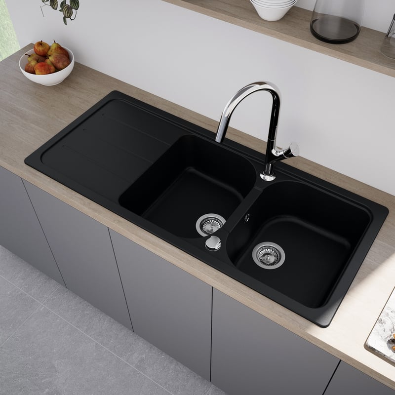 Fulorni Schwarze Küchenspüle 33 Zoll – Einbauspüle Mit Arbeitsplatte, 83,8x48,3 Cm, Edelstahl Nano-PVD