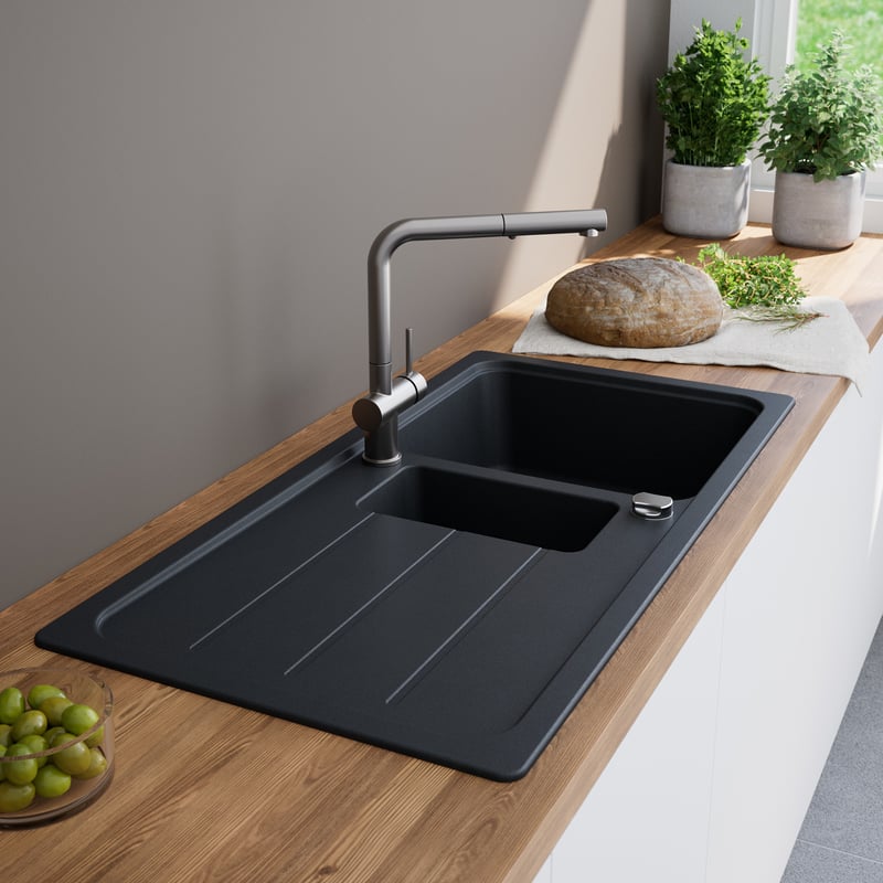 Bewitch Küchenspüle Aus Edelstahl – 38,1 X 38,1 X 22,9 Cm, Schwarz, Mit Arbeitsplatte & Zubehör