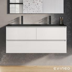 evineo ineo2 Doppelwaschtisch mit Waschtischunterschrank mit 3 Auszügen, mit Griffmulde weiß hochglanz, Waschtisch schwarz matt