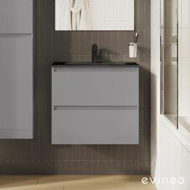 evineo ineo2 Waschtisch mit Waschtischunterschrank mit 2 Auszügen, mit Griffmulde grau hochglanz, Waschtisch schwarz matt
