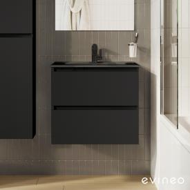 evineo ineo2 Waschtisch mit Waschtischunterschrank mit 2 Auszügen, mit Griffmulde schwarz matt, Waschtisch schwarz matt