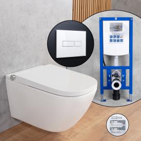 evineo ineo3 softcube Komplett-SET Dusch-WC mit neeos Vorwandelement, Betätigungsplatte mit eckiger Betätigung in weiß, WC in weiß
