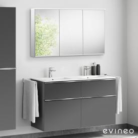 Evineo ineo4 Doppelwaschtisch mit Waschtischunterschrank mit Griff, mit Spiegelschrank anthrazit matt/verspiegelt