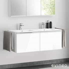 Evineo ineo4 Doppelwaschtisch mit Waschtischunterschrank mit 2 Auszügen, mit Griff Front weiß hochglanz / Korpus weiß hochglanz