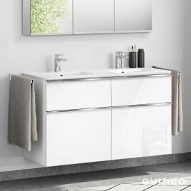 Evineo ineo4 Doppelwaschtisch mit Waschtischunterschrank mit 4 Auszügen, mit Griff Front weiß hochglanz / Korpus weiß hochglanz