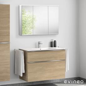 Evineo ineo4 Waschtisch mit Waschtischunterschrank mit Griff, mit LED-Spiegelschrank Front eiche/verspiegelt / Korpus eiche/verspiegelt