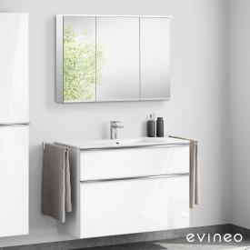 evineo ineo4 Waschtisch mit Waschtischunterschrank mit Griff, mit Spiegelschrank weiß hochglanz/verspiegelt