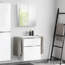 evineo ineo4 Waschtisch mit Waschtischunterschrank mit Griff, mit Spiegelschrank weiß hochglanz/verspiegelt