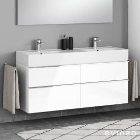 Evineo ineo4 Waschtischunterschrank für Doppelwaschtisch mit 4 Auszügen, mit Griff Front weiß hochglanz / Korpus weiß hochglanz