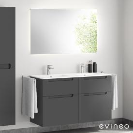 Evineo ineo5 Doppelwaschtisch mit Waschtischunterschrank mit Griffmulde, mit LED-Spiegel Front anthrazit matt/verspiegelt / Korpus anthrazit matt