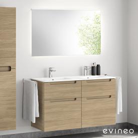 Evineo ineo5 Doppelwaschtisch mit Waschtischunterschrank mit Griffmulde, mit Spiegel eiche/verspiegelt