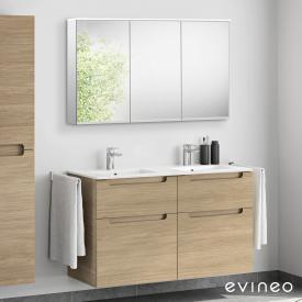 evineo ineo5 Doppelwaschtisch mit Waschtischunterschrank mit Griffmulde, mit Spiegelschrank eiche/verspiegelt