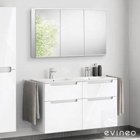 Evineo ineo5 Doppelwaschtisch mit Waschtischunterschrank mit Griffmulde, mit Spiegelschrank weiß hochglanz/verspiegelt