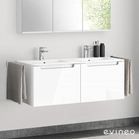Evineo ineo5 Doppelwaschtisch mit Waschtischunterschrank mit 2 Auszügen, mit Griffmulde Front weiß hochglanz / Korpus weiß hochglanz