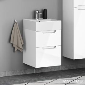 Evineo ineo5 Handwaschbeckenunterschrank mit 2 Auszügen, mit Griffmulde Front weiß hochglanz / Korpus weiß hochglanz