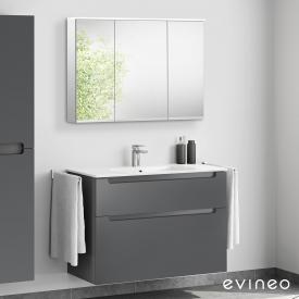 Evineo ineo5 Waschtisch mit Waschtischunterschrank mit Griffmulde, mit Spiegelschrank anthrazit matt/verspiegelt