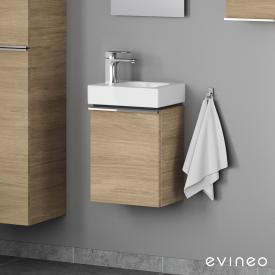 Geberit iCon Handwaschbecken mit Evineo ineo4 Waschtischunterschrank mit 1 Tür, mit Griff eiche, WT weiß, mit KeraTect