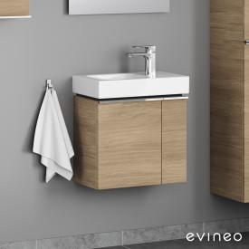 Geberit iCon Handwaschbecken mit Evineo ineo4 Waschtischunterschrank mit 2 Türen, mit Griff eiche, WT weiß