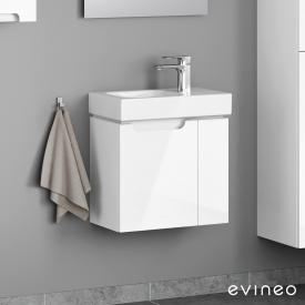 Geberit iCon Handwaschbecken mit Evineo ineo5 Waschtischunterschrank mit 2 Türen, mit Griffmulde weiß hochglanz, WT weiß, mit KeraTect