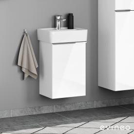 Geberit Renova Plan Handwaschbecken mit Evineo ineo4 Waschtischunterschrank mit 1 Tür, mit Griff Front weiß hochglanz / Korpus weiß hochglanz, WT weiß
