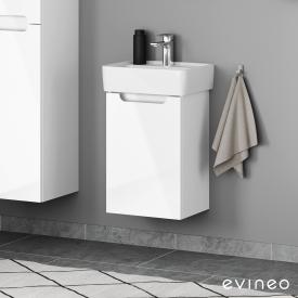 Geberit Renova Plan Handwaschbecken mit evineo ineo5 Waschtischunterschrank mit 1 Tür, mit Griffmulde weiß hochglanz, WT weiß