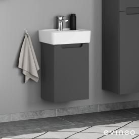 Geberit Renova Plan Handwaschbecken mit evineo ineo5 Waschtischunterschrank mit 1 Tür, mit Griffmulde anthrazit matt, Waschtisch weiß